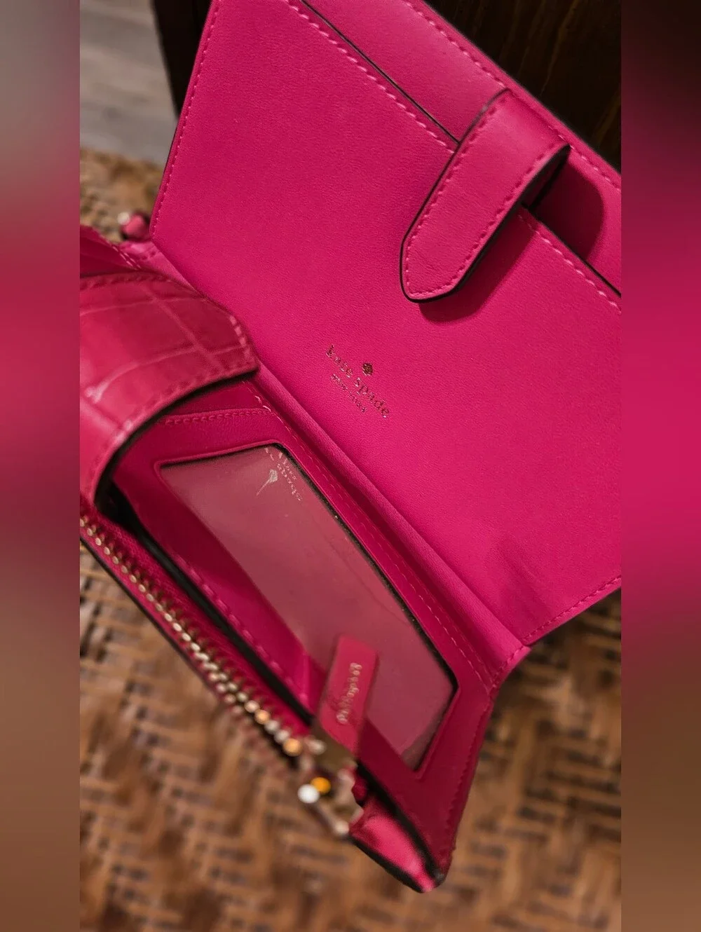 Kate Spade Croc Embossee Pink Leather Wallet EUC